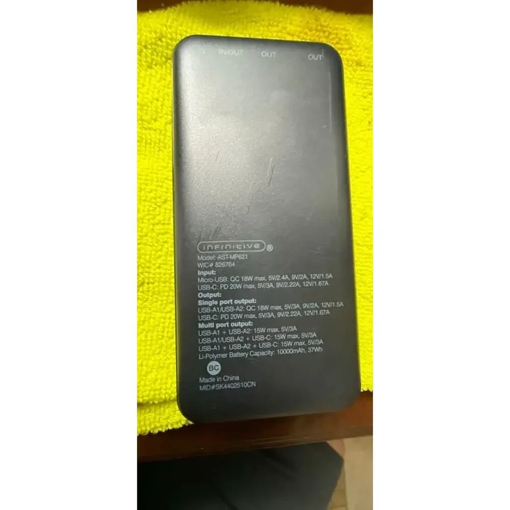 Infinitive 10000mAh Power Bank Portable Charger AST-MP621 USB-C Tested Working